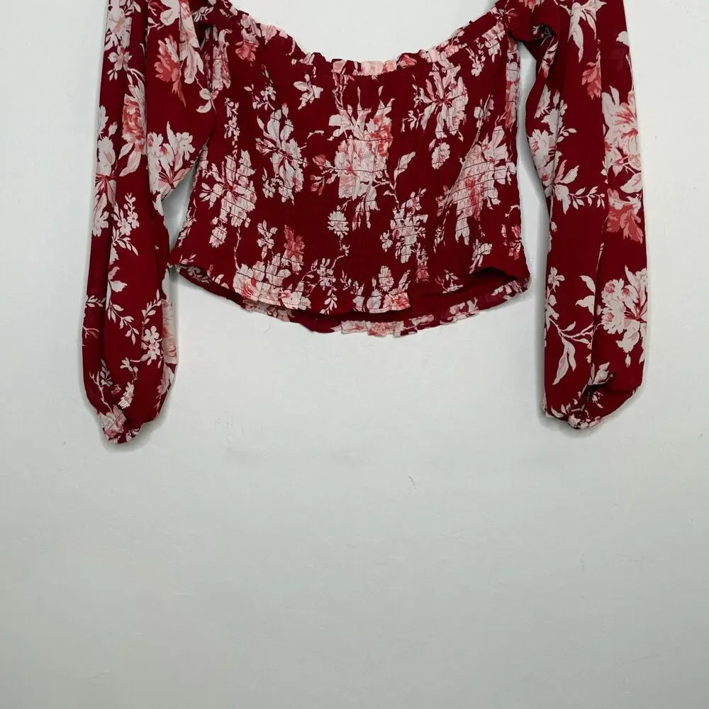 Abercrombie & Fitch L Floral Smocked Crop Top Puff Sleeve Boho Cottagecore